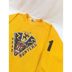 Vintage Minor League Head Hunters Kobe Hockey Jersey‎ Men's Size XL Yellow Mesh
